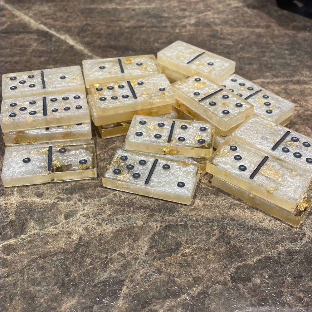 Handcrafted Dominoes Gold and Black Gold Flaked handmade 28 pieces